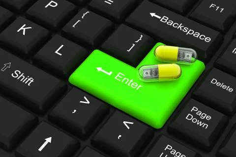Pill filled with dollar on keyboard Stock Illustration