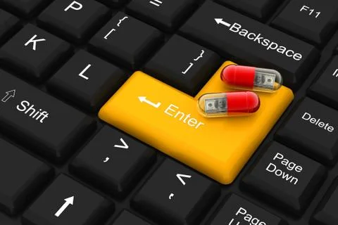 Pill filled with dollar on keyboard Stock Illustration