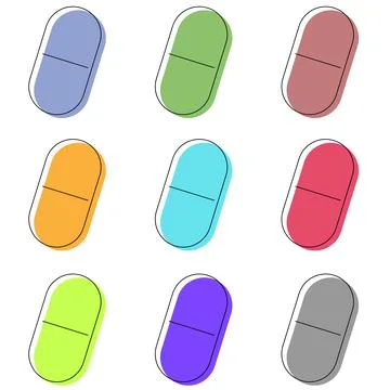 Pill flat icon isolated on white background. Outline style icons. Stock Illustration