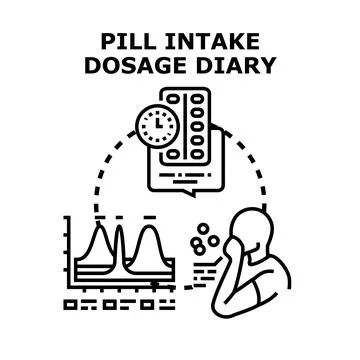 Pill intake dosage diary concept vector illustration Stock Illustration