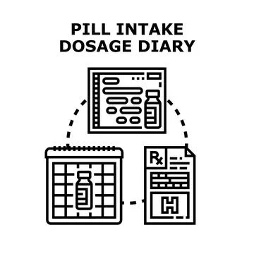 Pill intake dosage diary concept planning Stock Illustration