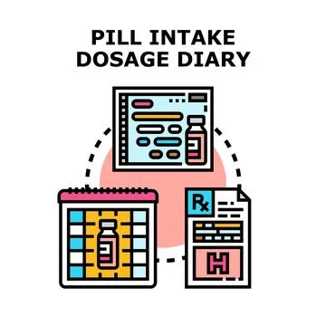 Pill intake dosage diary concept planning Stock Illustration