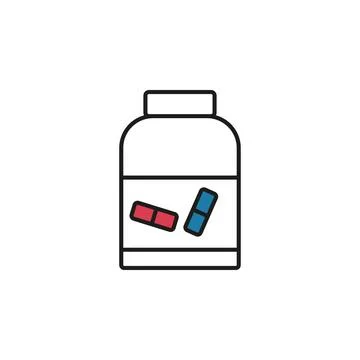 Pill jar line icon. Simple image of packaging with tabletes isolated vector Stock Illustration
