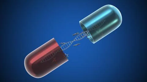 Pill with molecular structure and DNA Stock Illustration