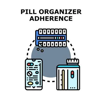 Pill organizer adherence concept for medication management Stock Illustration