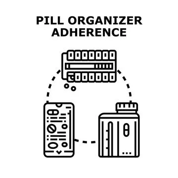 Pill organizer adherence concept for medication management Stock Illustration