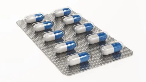 Pill pack isolated on white background. 3D illustration Stock-Illustration