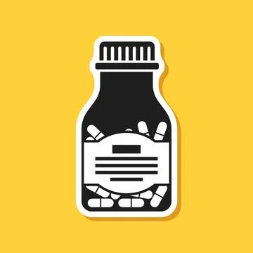 Pill paper sticker icon in flat style. Drug vector illustration on isolated.. Stock Illustration