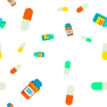 Pill Seamless Pattern Vector. Medical Vitamin. Doctor. Tablet, Drug Capsule Stock Illustration