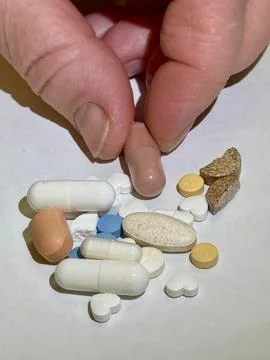Pill Selection Process, Arranging Pills And Supplements For Accurate Home Stock Photos