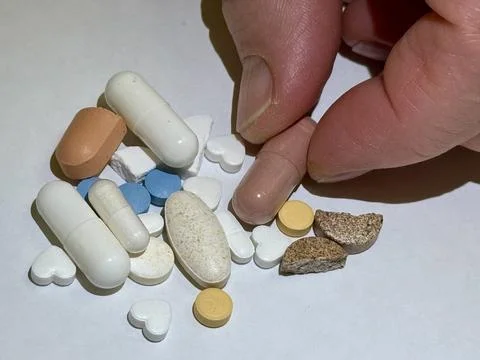 Pill Selection Process, Arranging Pills And Supplements For Accurate Home Stock Photos