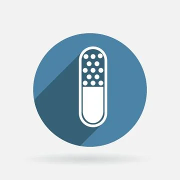 Pill tablet. circle blue icon with shadow. Stock-Illustration