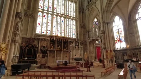 From the pillar and then to the altar at the back of York Minster in York, UK Stock Footage 248627365