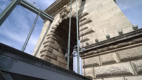 Pillar of  Chain Bridge in Budapest Hungary Stock Footage 78579382