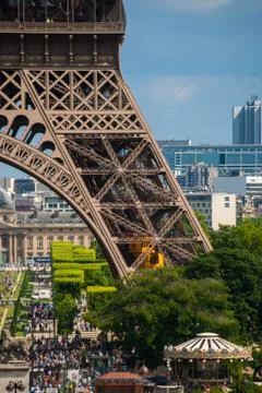 Pillar of Eiffel Tower Tour Eiffel blue sky steel structure Stock Photos