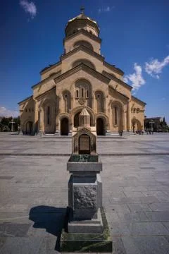 Pillar in front of Tsminda Sameba Cathedral Stock Photos