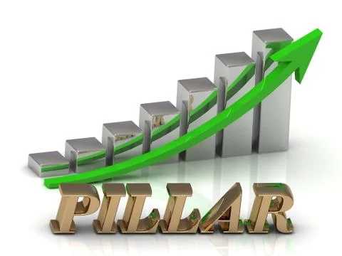 PILLAR- inscription of gold letters and Graphic growth and gold arrows on whi Stock Illustration