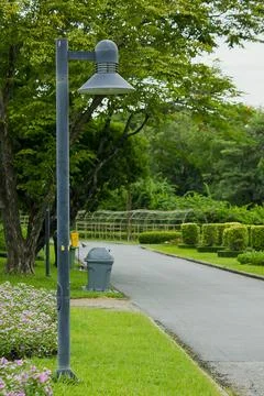 Pillar light in the park. Stock Photos