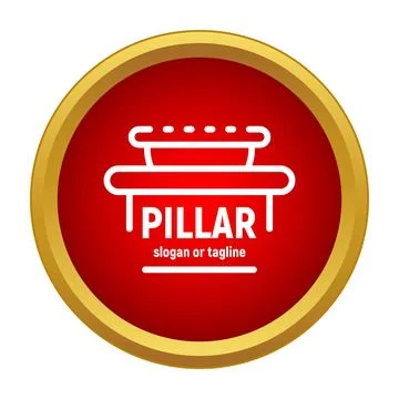 Pillar logo icon set in a red and gold circular button Stock Illustration