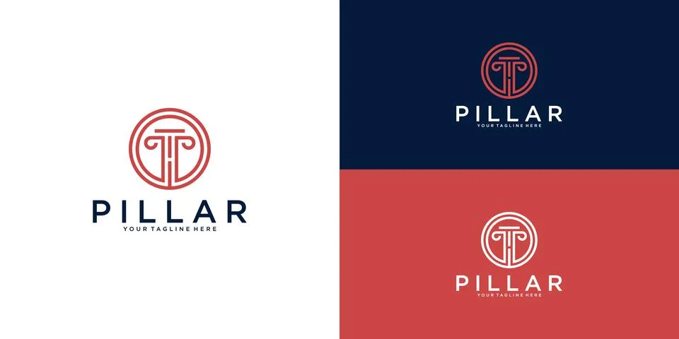 Pillar logo with negative space initial letter H and circle Stock Illustration