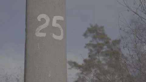 A pillar with the number 25, trees in the background Stock Footage 267979314