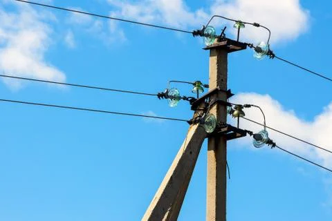 Pillar with power line 스톡 사진