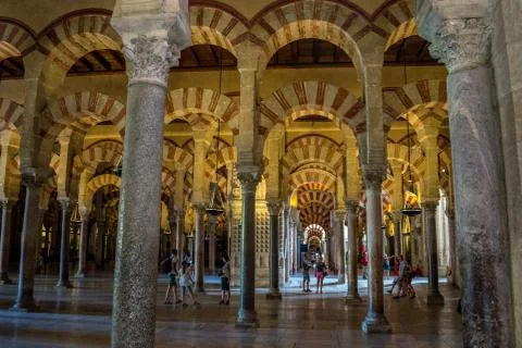 Pillars and arches inside the Mosque church of Cordoba, Spain, Europe Stock Photos