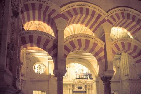 Pillars and arches inside the Mosque church of Cordoba, Spain, Europe Stock Photos