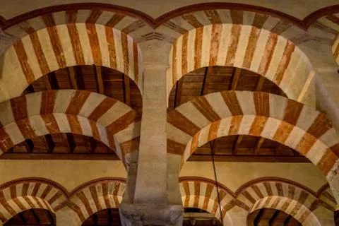 Pillars and arches inside the Mosque church of Cordoba, Spain, Europe Stock Photos