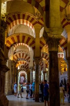 Pillars and arches inside the Mosque church of Cordoba, Spain, Europe Stock Photos