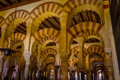 Pillars and arches inside the Mosque church of Cordoba, Spain, Europe Stock Photos