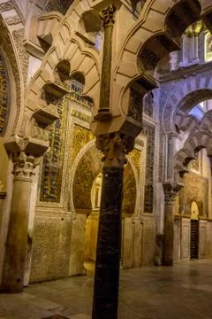 Pillars and arches inside the Mosque church of Cordoba, Spain, Europe Stock Photos