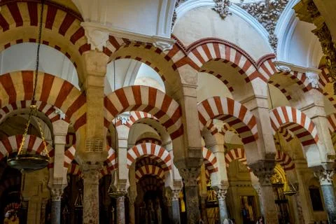 Pillars and arches inside the Mosque church of Cordoba, Spain, Europe Stock Photos