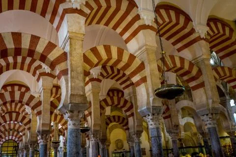 Pillars and arches inside the Mosque church of Cordoba, Spain, Europe Stock Photos