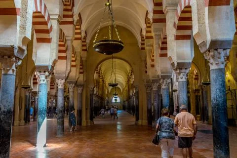 Pillars and arches inside the Mosque church of Cordoba, Spain, Europe Stock Photos