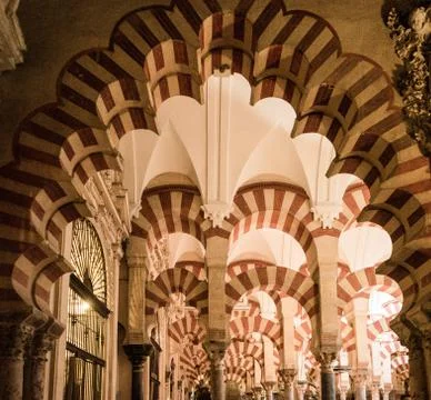 Pillars and arches inside the Mosque church of Cordoba, Spain, Europe Stock Photos