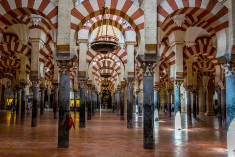 Pillars and arches inside the Mosque church of Cordoba, Spain, Europe Stock Photos