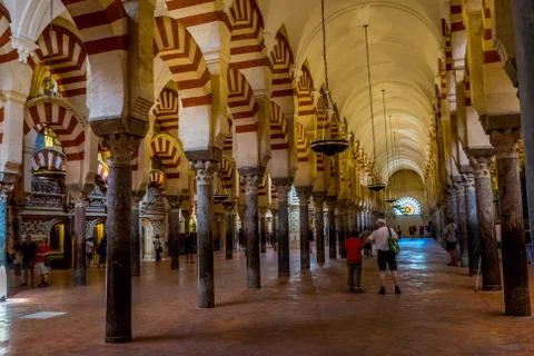 Pillars and arches inside the Mosque church of Cordoba, Spain, Europe Stock Photos