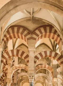 Pillars and arches inside the Mosque church of Cordoba, Spain, Europe Stock Photos