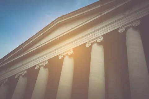 Pillars and Stairs to a Courthouse with Vintage Syle Filter Stock Photos