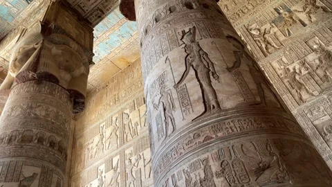Pillars and Walls in Dendera Temple Stock Footage 262211795