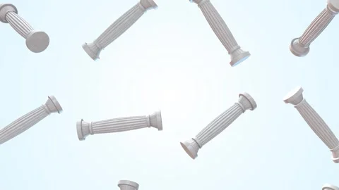 Pillars Falling on a Light Blue Background. Building Support. Pillar 3D. 4K Stock Footage 297476856