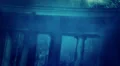 Pillars in fire, burning building, dark blue smoke rising HD Footage