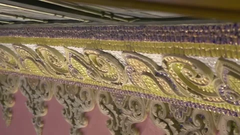 The pillars with floral patterns of Erawan Museum, support stained glass ceiling Stock Footage 308894378