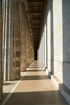 Pillars in light and shadow at walhalla, famous memorial near regensburg in Stock Photos