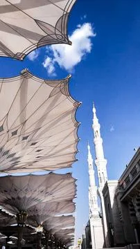 The pillars of the Nabawi Mosque Stock Photos