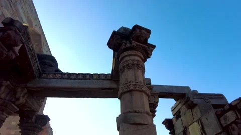 Pillars with nice workmanship at Qutub Complex, Delhi, India Stock Footage 226591268