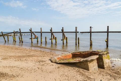 Pillbox on Happisburgh beach Stock Photos