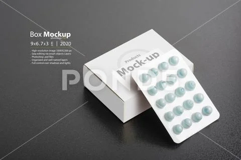Pillbox with a loaf of tablets on dark background mock-up series PSD Template