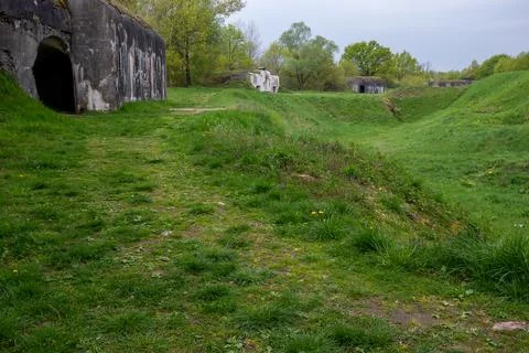 Pillboxes of a complex of fortifications from the Second World War. Stock Photos